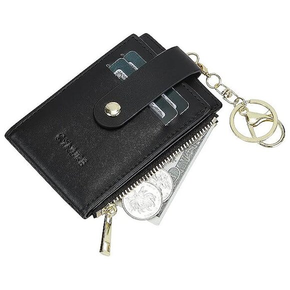 Women & Men Leather RFID Blocking Card Holder Slim Small , plain-black - Picture 5 of 7